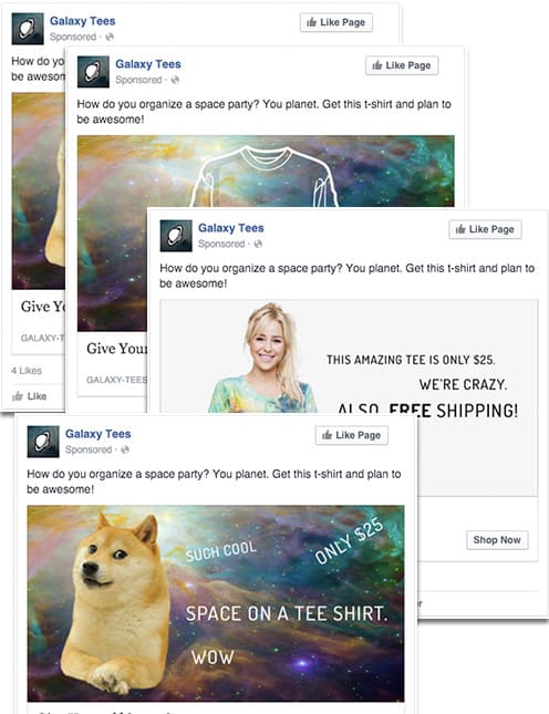 Publicités Facebook pour Galaxy Tees