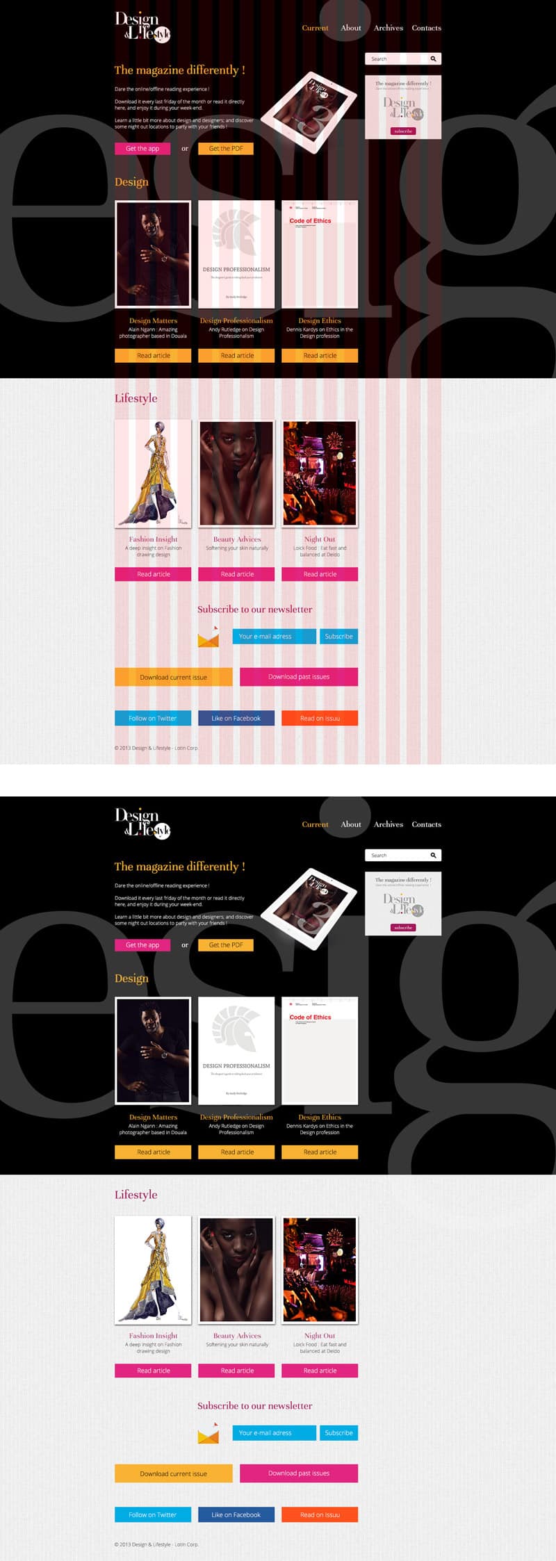 design d’interface web : Maquette graphique pour la page d'accueil du site web Design & Lifestyle