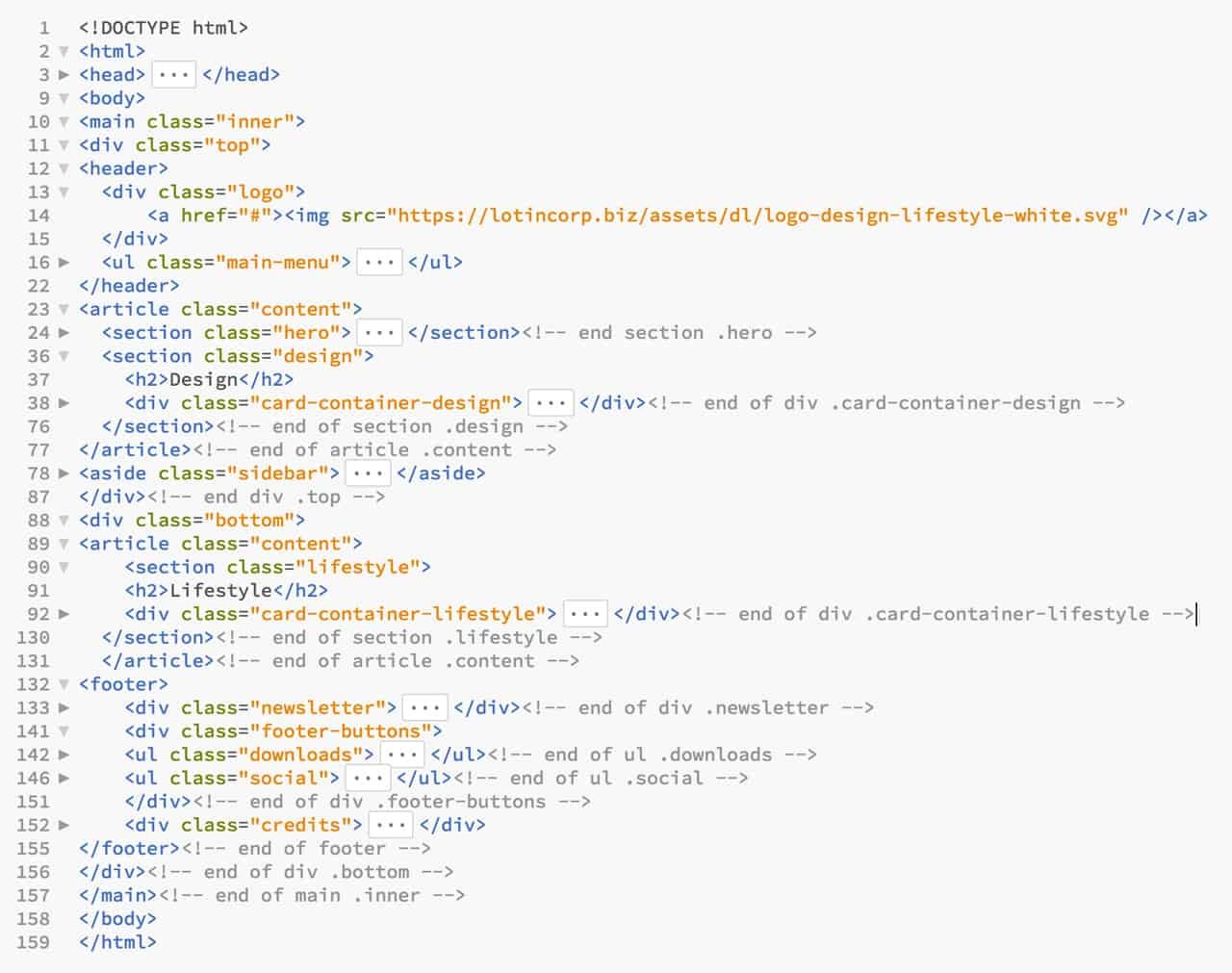 Explication des CSS : Structure détaillée du HTML5 de la page d'accueil Design & Lifestyle