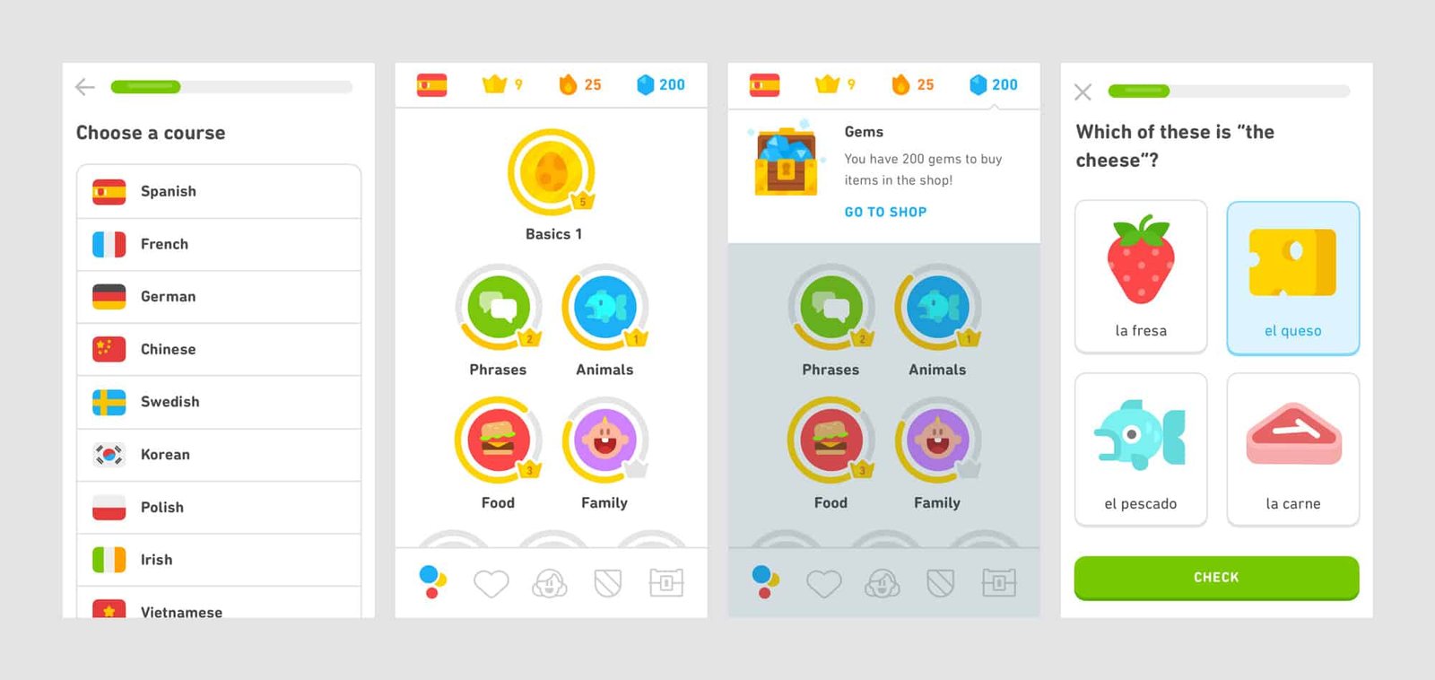 Plus d'écrans de l'application duolingo
