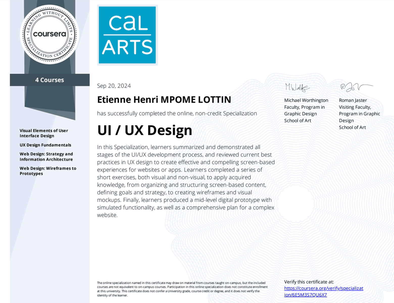 henri lotin - specialization UI / UX design from California Institute of Arts